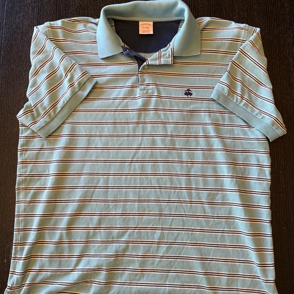 Brooks Brothers Polo Shirt Mens L Mint Navy Stripe Golden Fleece Original Fit